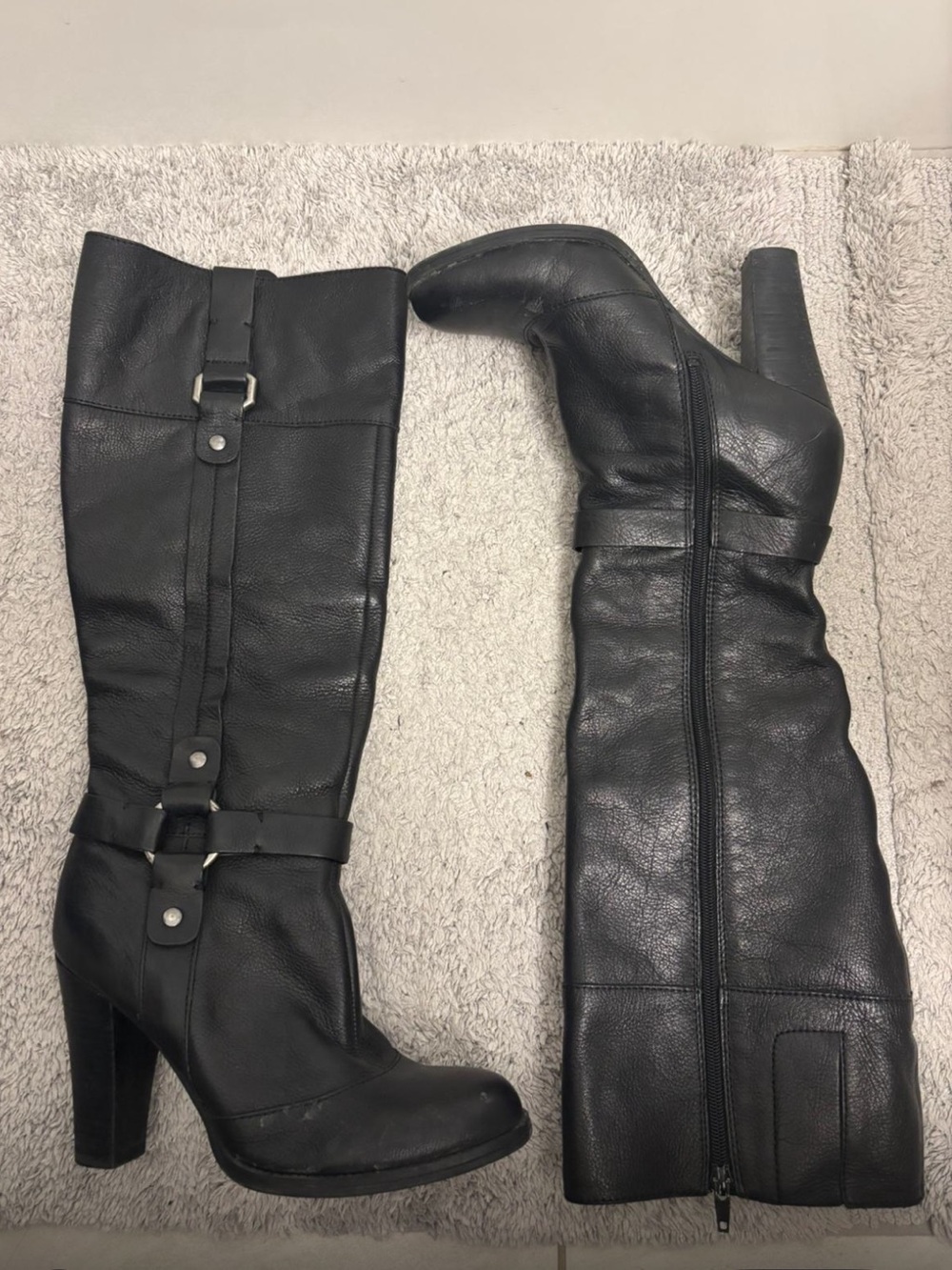 nine west Women's Black Leather High Heel Boots